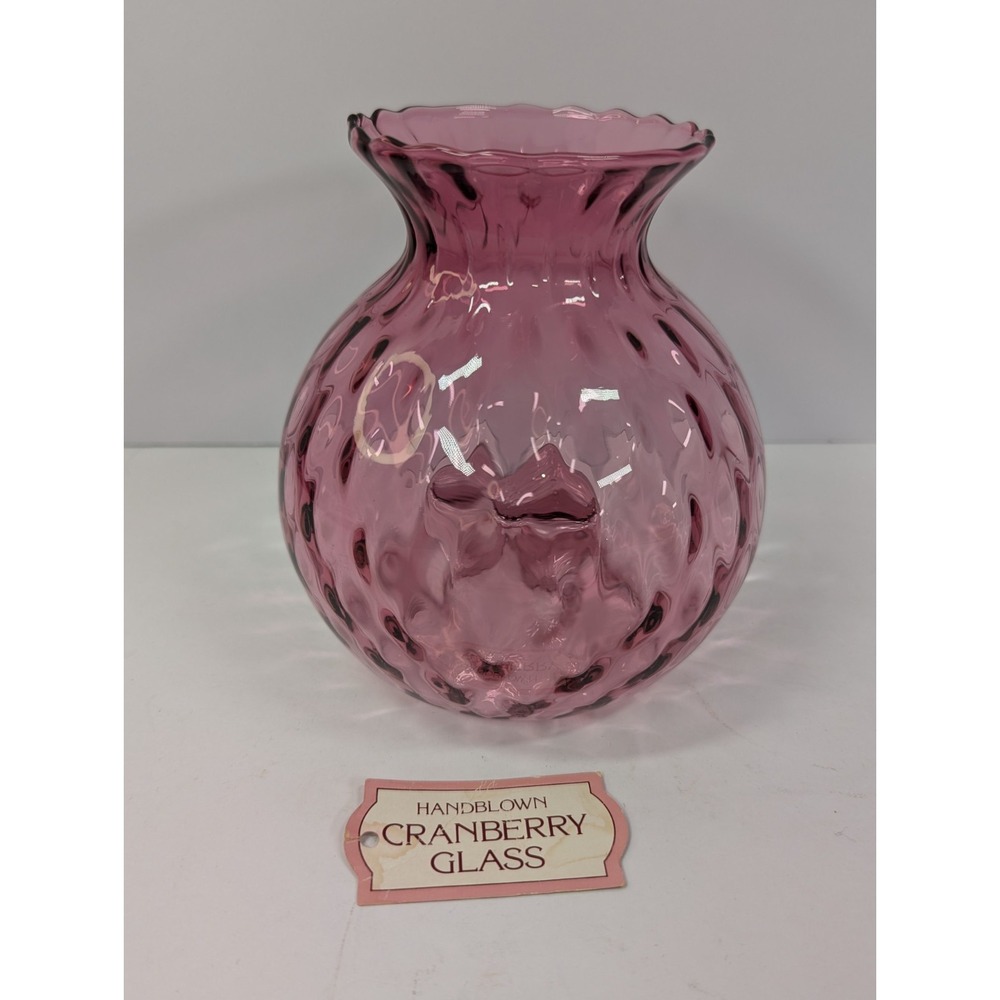 CRANBERRY Glass ROUND BOTTOM 5 3/4" VASE HAND‎ BLOWN VTG